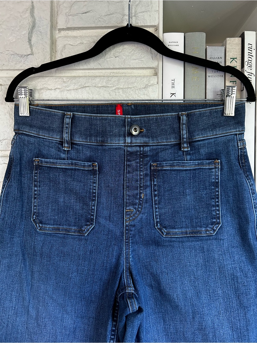 SPANX High Rise Cropped Wide Leg Jeans Washed Indigo Size Medium Petite - Picture 6 of 13